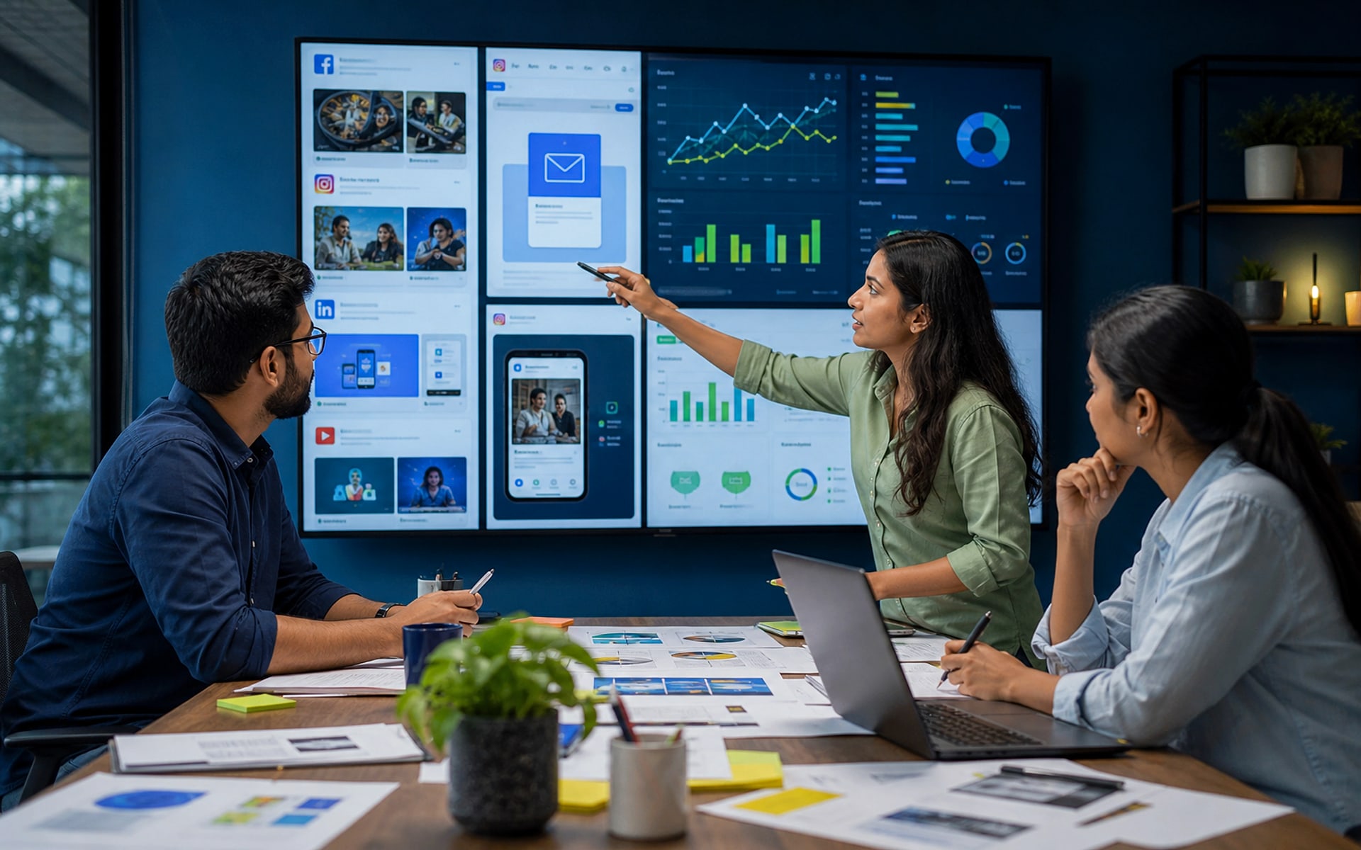 Digital marketing campaign command center showing leads, funnels and channel performance