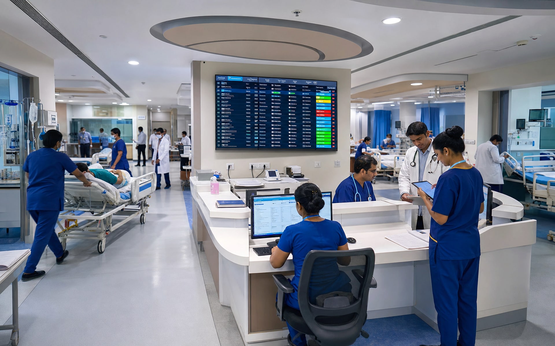 Hospital administrators and medical staff using patient, appointment and operational dashboards
