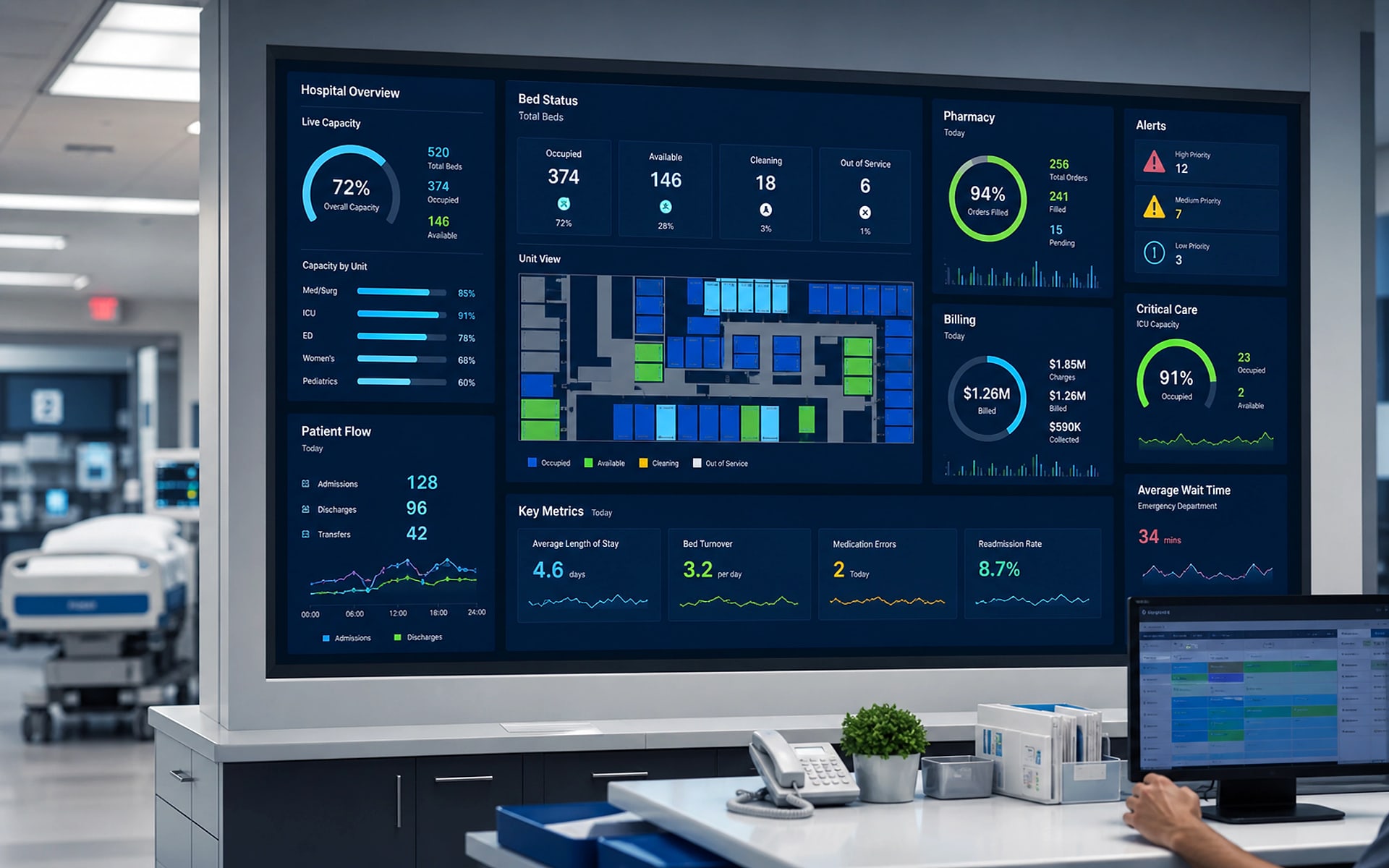 Healthcare management platform with patient and operations dashboards