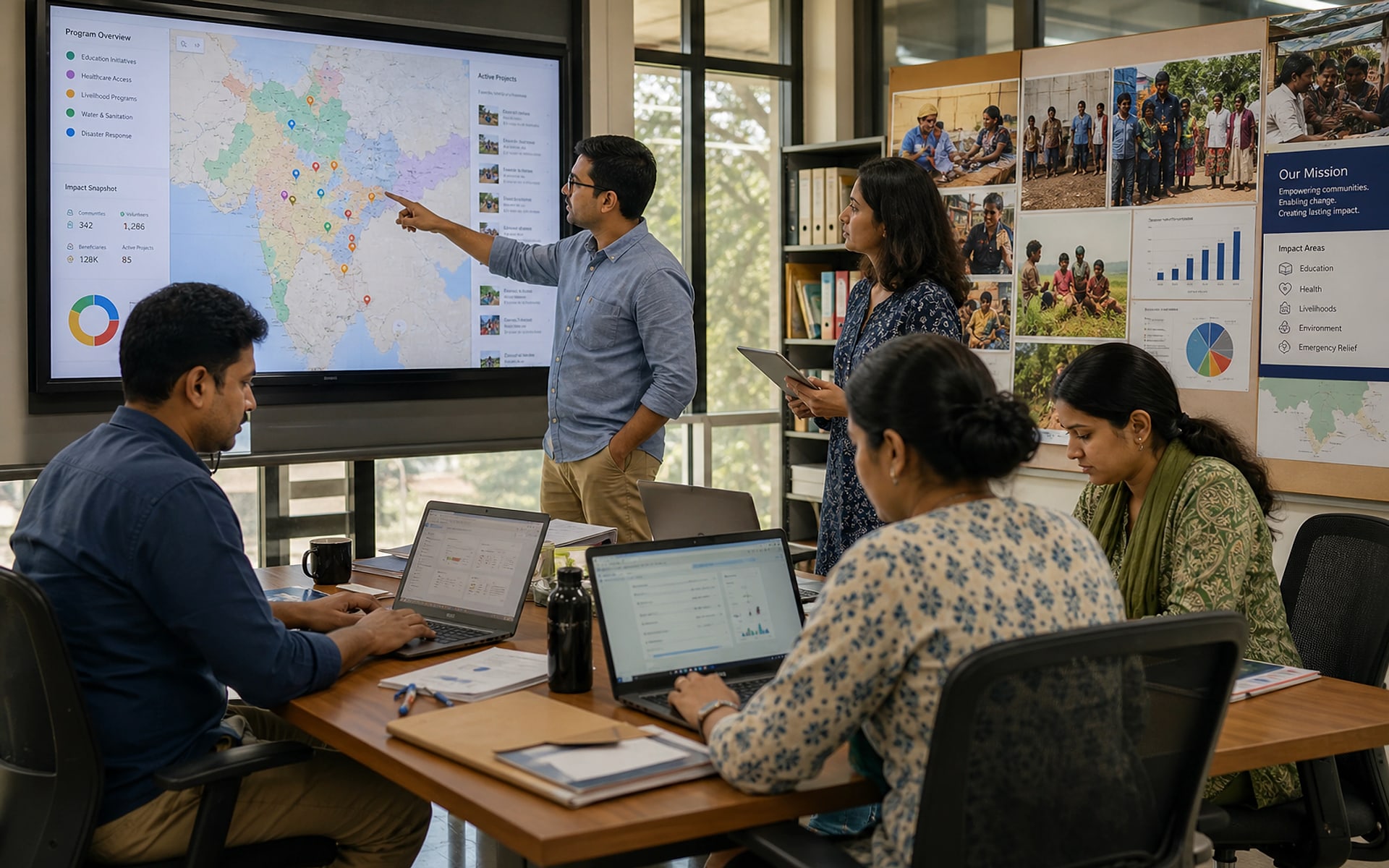NGO management software tracking donors, beneficiaries, and field work