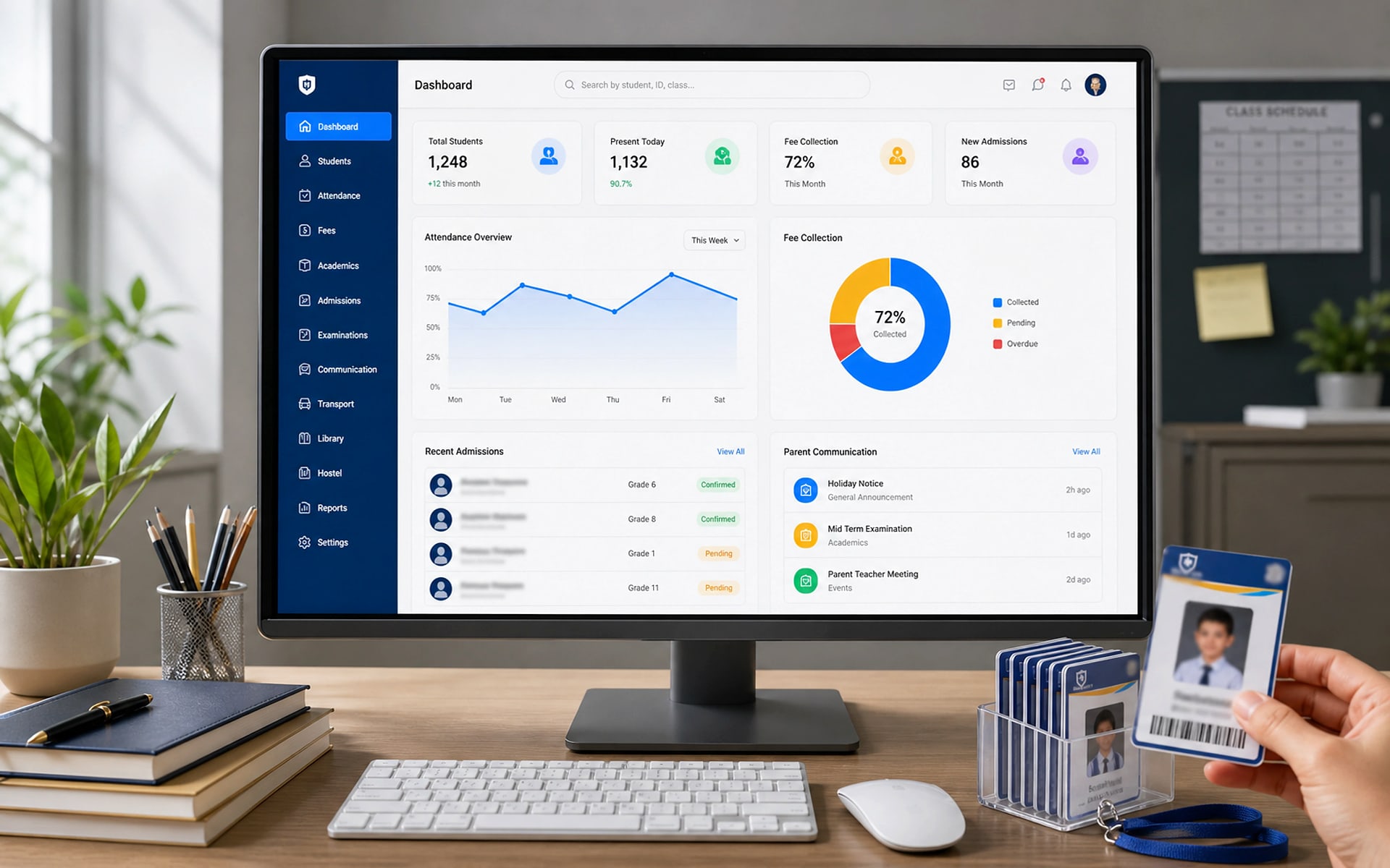 Modern education dashboard with student, academic and institutional metrics