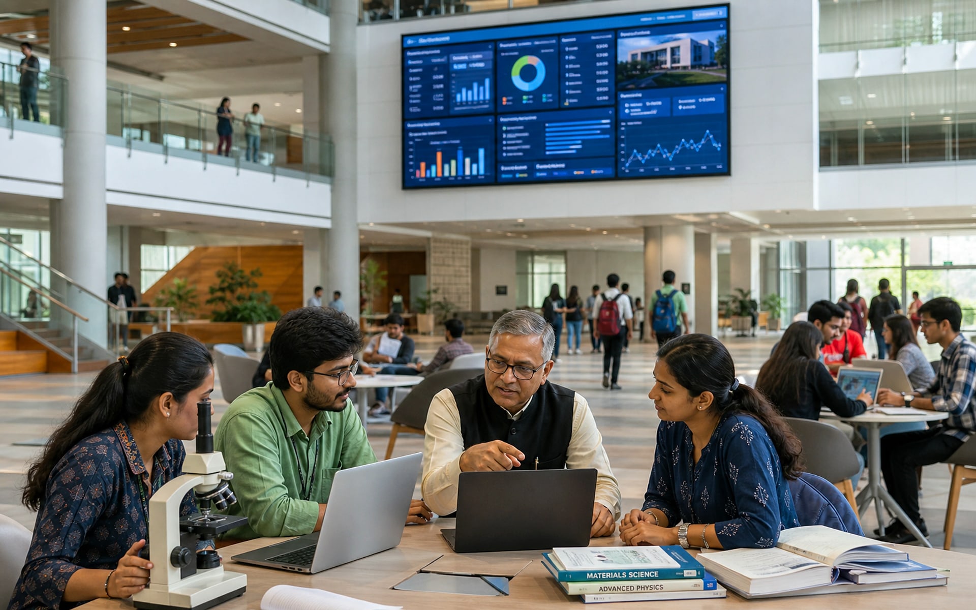 University administrative team reviewing multi-campus academic and institutional analytics